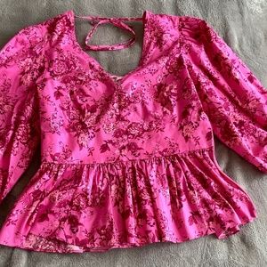 Pink Floral Peplum Top by INC - size M